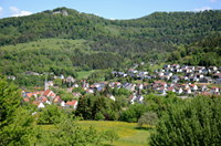Blick von den "Fürstäckern" über Albstadt-Laufen zur Schalksburg